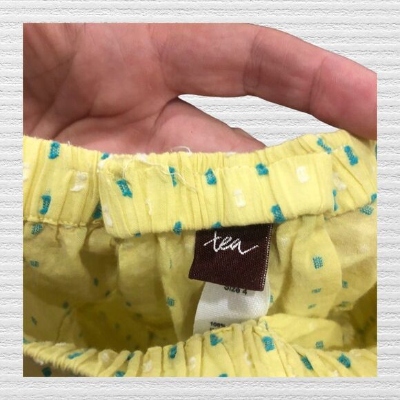 Tea Collection Girls 4 Skirt Yellow Blue Dot Print Cotton Summer Play - Picture 4 of 4